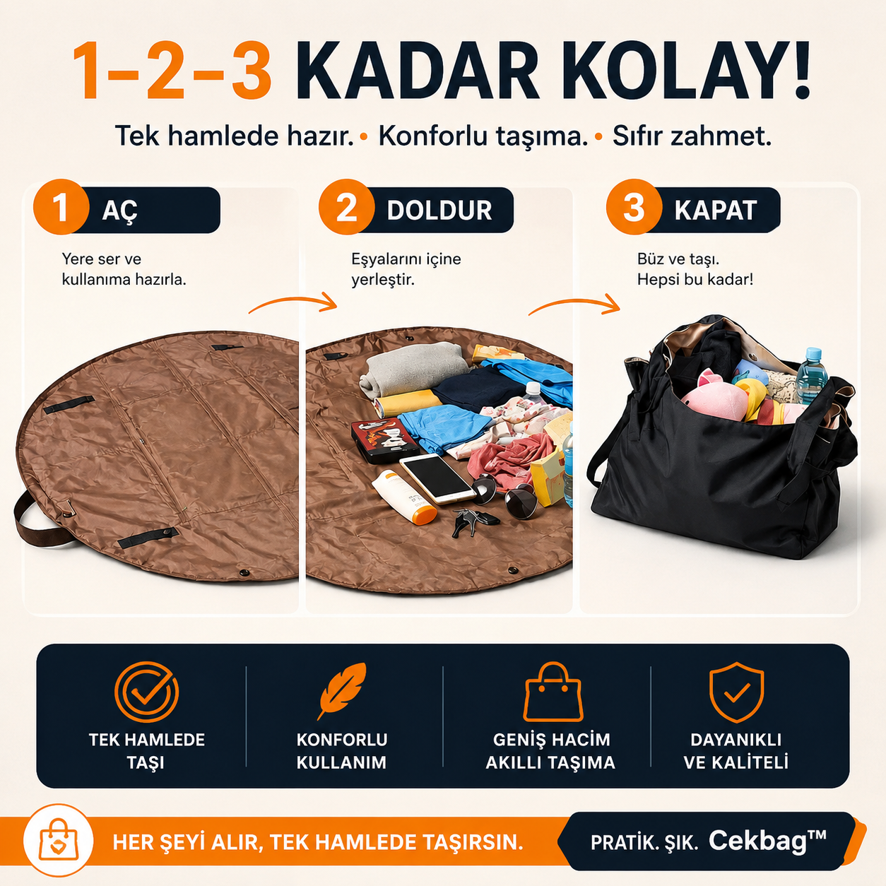 Cekbag™ | Tek Hamlede Toplanan Taşıma Çantası