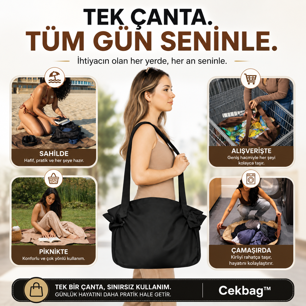 Cekbag™ | Tek Hamlede Toplanan Taşıma Çantası